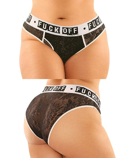 Fantasy Lingerie Panties Vibes Buddy Fuck Off Lace Boy Brief & Lace Thong Black Qn at the Haus of Shag