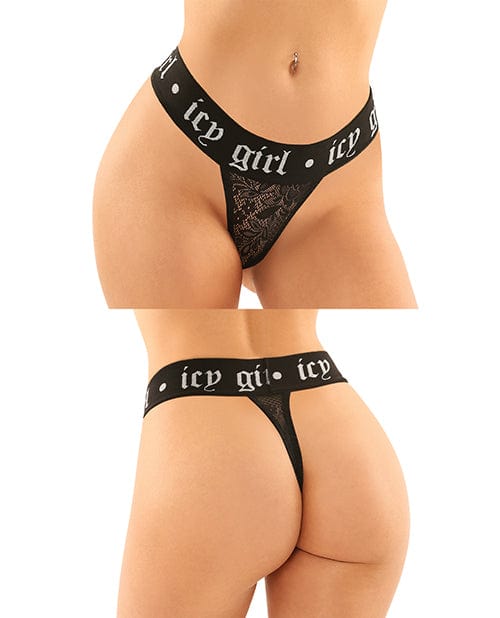 Fantasy Lingerie Panties Vibes Buddy Pack Icy Girl Metallic Boy Brief & Lace Thong Black at the Haus of Shag