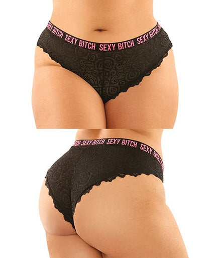 Fantasy Lingerie Panties Vibes Buddy Sexy Bitch Lace Panty & Micro Thong Black/pnk Qn at the Haus of Shag