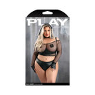 Fantasy Lingerie Play Easy Rider Open Cup Bra Long Sleeve Fishnet Top Panty Choker Gloves Bandana & 1 pair of Pasties