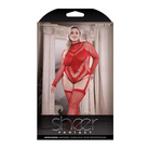 Fantasy Lingerie Sheer Infatuation Open Back Longsleeve Teddy Bodystocking Red Queen Size - Teddy