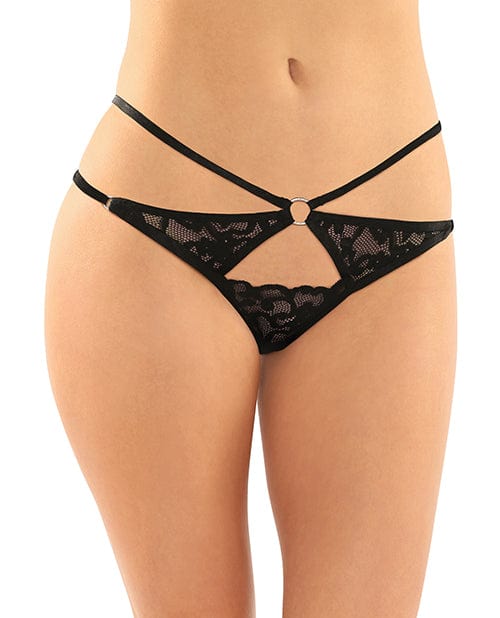 Fantasy Lingerie Thong Jasmine Strappy Lace Thong W/front Keyhole Cut Out at the Haus of Shag