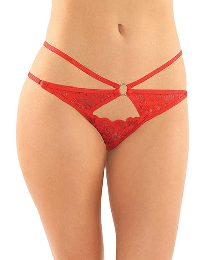 Fantasy Lingerie Thong Large/Extra Large / Red Jasmine Strappy Lace Thong W/front Keyhole Cut Out at the Haus of Shag