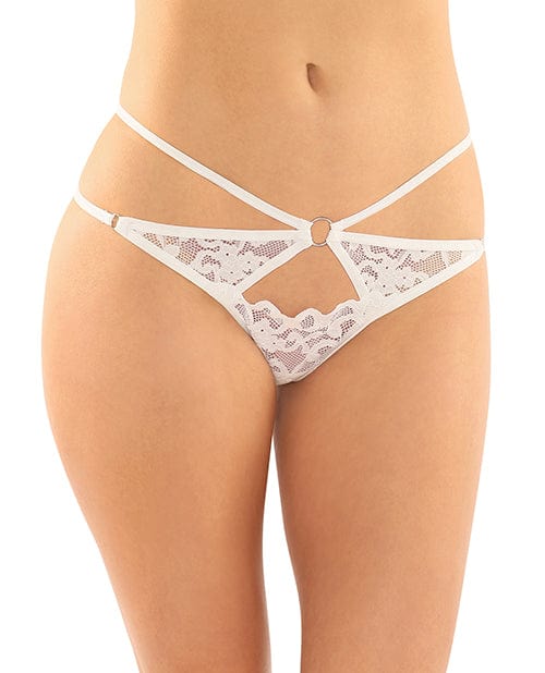 Fantasy Lingerie Thong Large/Extra Large / White Jasmine Strappy Lace Thong W/front Keyhole Cut Out at the Haus of Shag