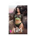 Woman in Fantasy Lingerie Vibes bikini with cross pasties and green waistband