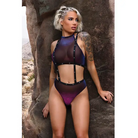 Fantasy Lingerie Vibes Stardust Iridescent Halter Top & Suspender Bottoms with UV Reactive Star Print Elastic Indigo