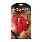 Fantasy Lingerie Vixen Hearts On Fire crotchless lace teddy with open pearl draped back