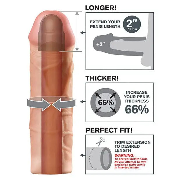 Fantasy X-tensions Mega: Flesh-colored silicone penis extension device with key features