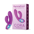 Close-up of Femme Funn CORA Thumping Rabbit Vibrator in a vibrant pink box