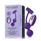 Close up of a Femme Funn MOMENTA Egg Vibrator in purple with its box