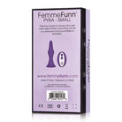 Femme Funn PYRA Ribbed Vibrating Butt Plug box, shown firm in form and function