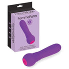 Close-up of Femme Funn Ultra Bullet in package, a purple vibrating device