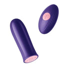 Close-up of purple Femme Funn VERSA BULLET with pink button and wireless remote