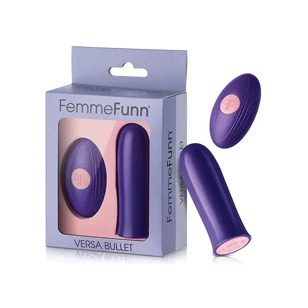 Close-up of Femme Funn Versa Bullet in box with wireless remote for versatile pleasure