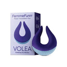 Femme Funn Volea Vibrator: Purple U-shaped with blue base and packaging