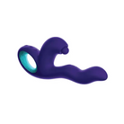 Triple action thumping rabbit vibrator in turquoise with a purple and blue snake-shaped design