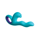 FemmeFunn Klio Turquoise Triple Action Thumping Rabbit Vibrator in blue, purple, and teal silicone