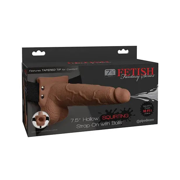 Fetish Fantasy Hollow Squirting Strap On with Balls - Caramel / 7.5’’ - Strap On Kit