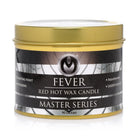 Candle tin labeled ’Fever Red Hot Wax Candle’ from Master Series, 90g - Fever Hot Wax Candle