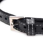 Black leather watch strap with white stitching and silver buckle by Fierce Vixen Leather