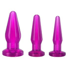 Three pink glass anals from the Fill-er-up Butt Plug Kit with max insertable diameter