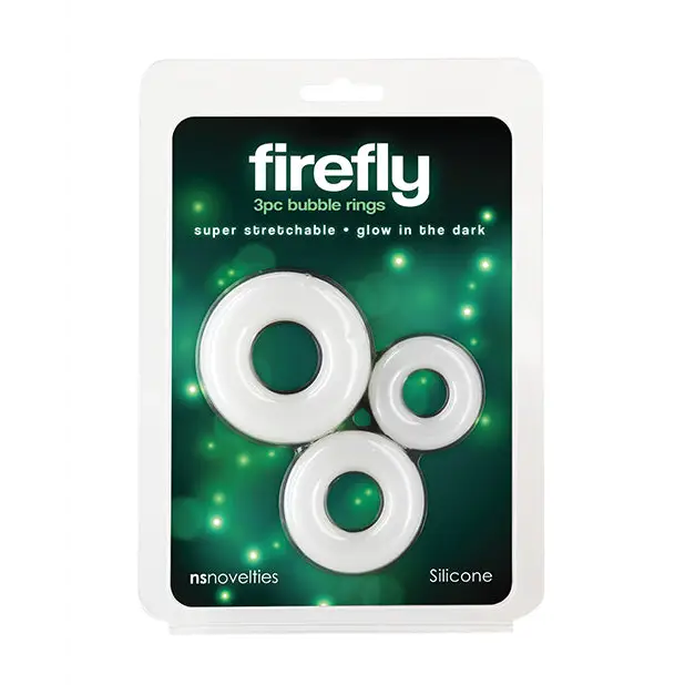 Firefly Glow in the Dark Bubble Cock Rings - White Pack of 3 - Penis Enhancement