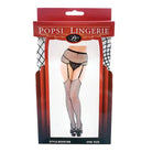 Close-up of fishnet garter pantyhose on woman, from box of Fishnet Garter Pantyhose O/s