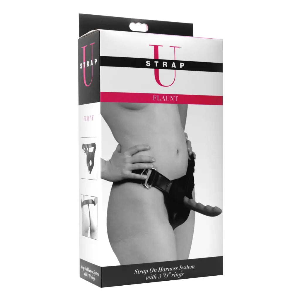 Flaunt Heavy Duty Strap On Harness System with attached dildo, durable and secure