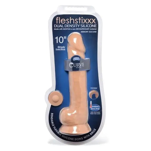 Fleshstixxx 10in silicone dildo in retail packaging - realistic flesh-colored adult toy