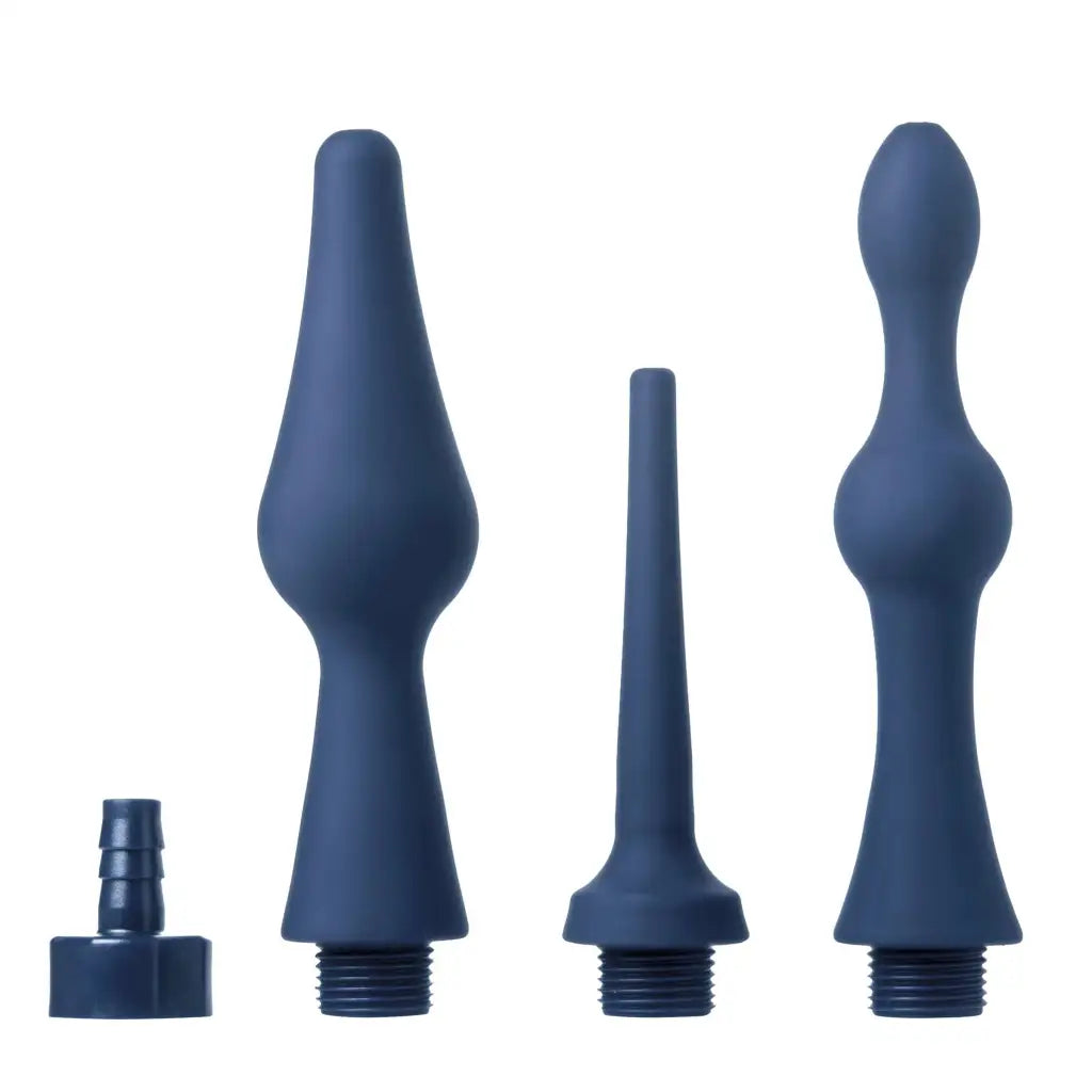 Set of blue silicone anal toys with Flex Tip Silicone Attachment Kit and 8 Oz Enema Bulb