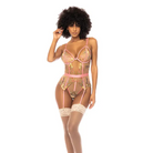 Floral Embroidered Teddy w/Underwire Cup & Garters Pink - Large - Lingerie - Packaged