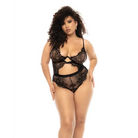 Floral Lace & Mesh Underwire Teddy w/Keyhole Details Black - 1X/2X - Lingerie - Plus/queen - Packaged