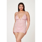 Floral Mesh Chemise & G-string Pink - 1X/2X - Chemise