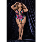 Flower Print Mesh Underwire Teddy W/detachable Garter Straps Multi Color - 3x/4x - Bodysuit