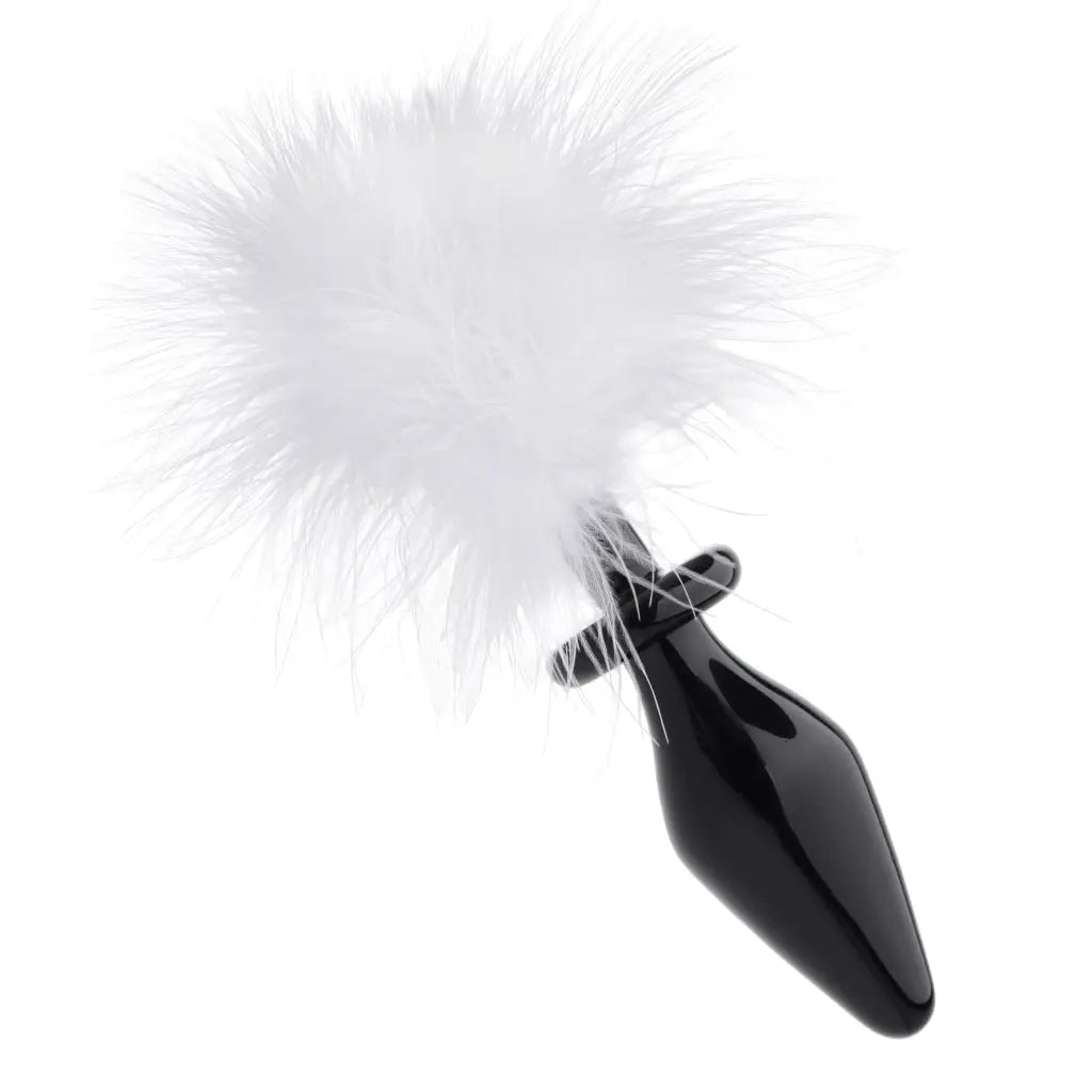 Tailz Tail Plug Black Fluffer Bunny Tail Glass Anal Plug at the Haus of Shag