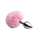 Fluffy Bunny Tail Anal Plug: Pink fluffy butt plug with a metallic base for playful fun