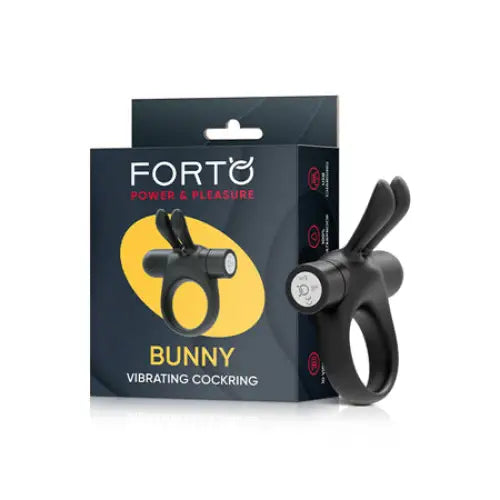 Forto Bunny Rechargeable Silicone Vibrating Cockring with Stimulating Ears - Black - Cock Ring