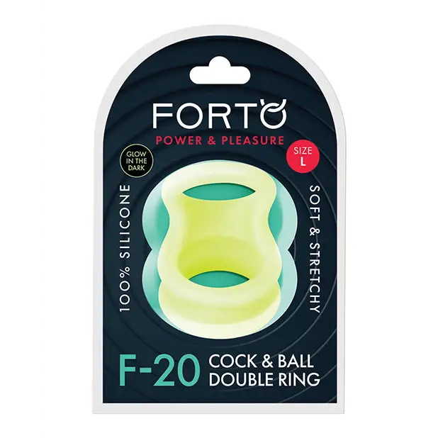 Forto F-20 Liquid Silicone Cockring & Ball Stretcher - Glow in the Dark / Large - Cock Ring