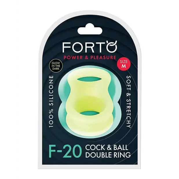 Forto F-20 Liquid Silicone Cockring & Ball Stretcher - Glow in the Dark / Medium - Cock Ring