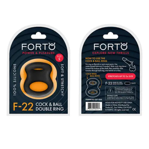 Forto F-22 Liquid Silicone Cock & Ball D-Ring - Black / Small - Cock Ring