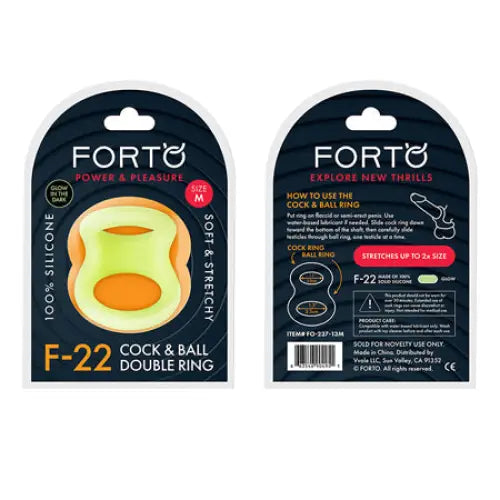 Forto F-22 Liquid Silicone Cock & Ball D-Ring - Glow in the Dark / Medium - Cock Ring