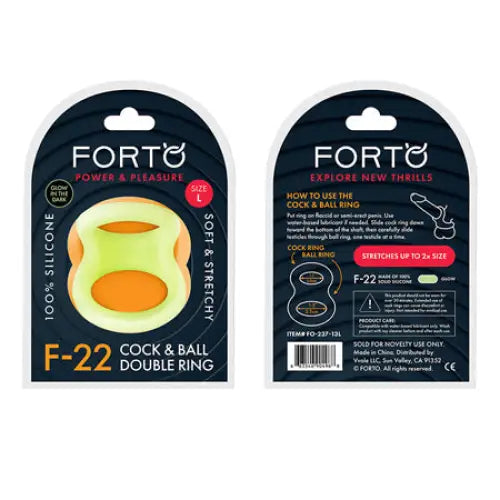 Forto F-22 Liquid Silicone Cock & Ball D-Ring - Glow in the Dark / Large - Cock Ring