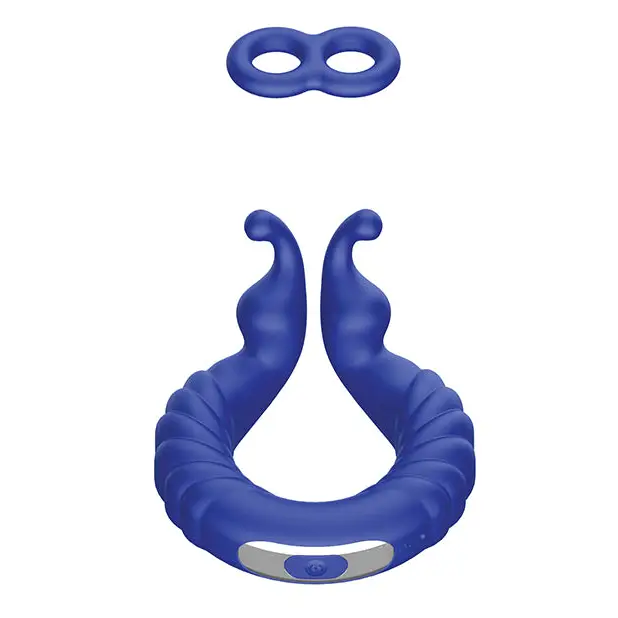 Blue silicone textured vibrating cockring with mask attachment - Forto F-24 Rechargeable