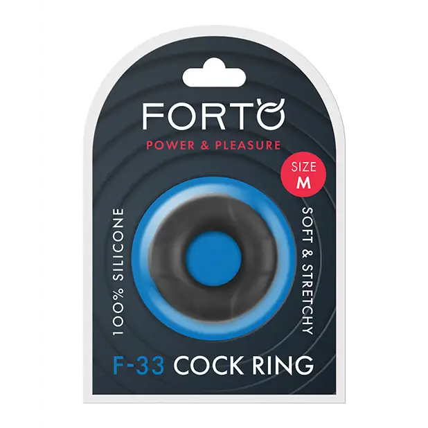 Forto F-33 Liquid Silicone Cock Ring - Black / Medium - Cock Ring