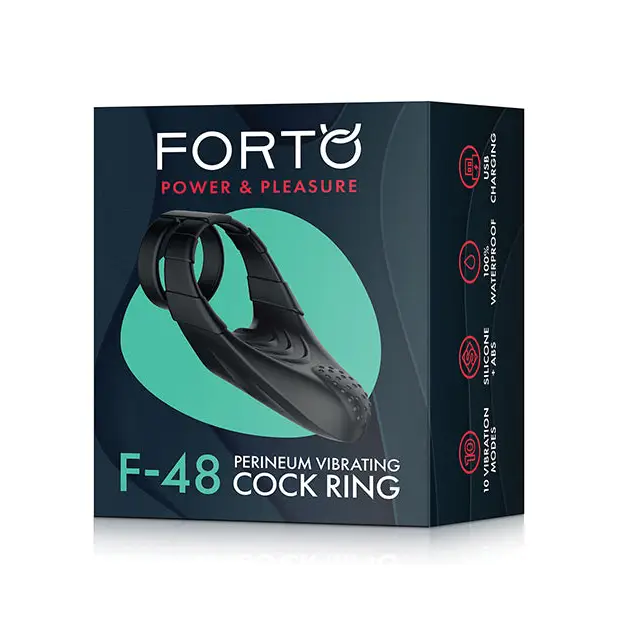 Forto F-48 Rechargeable Silicone Perineum Vibrating Double Cock Ring - Black - Cock Ring