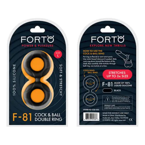 Forto F-81 Liquid Silicone Cock & Ball Double Ring - Black / Large - Cock Ring