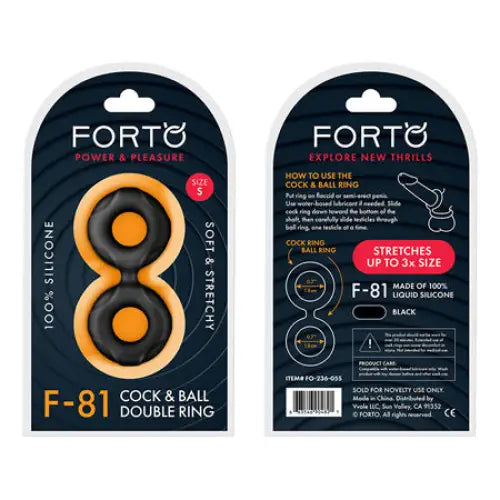 Forto F-81 Liquid Silicone Cock & Ball Double Ring - Black / Small - Cock Ring