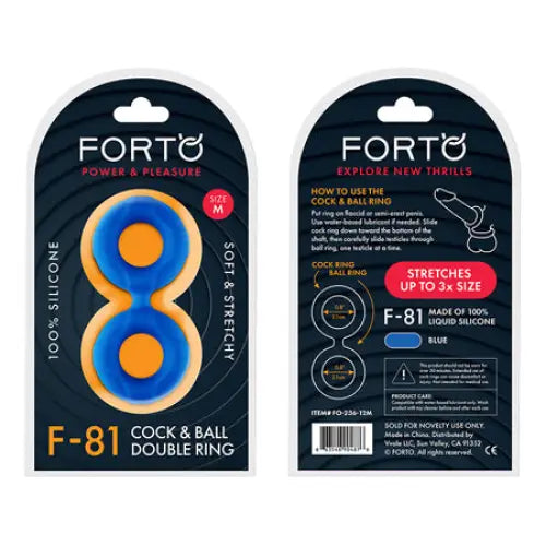 Forto F-81 Liquid Silicone Cock & Ball Double Ring - Blue / Medium - Cock Ring