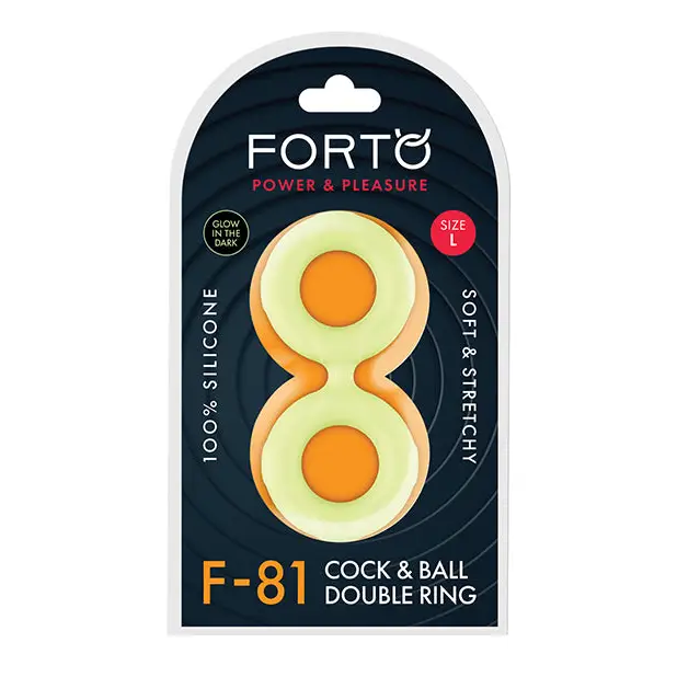 Forto F-81 Liquid Silicone Cock & Ball Double Ring - Glow in the Dark / Large - Cock Ring