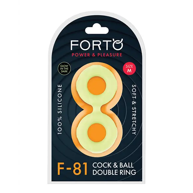 Forto F-81 Liquid Silicone Cock & Ball Double Ring - Glow in the Dark / Medium - Cock Ring